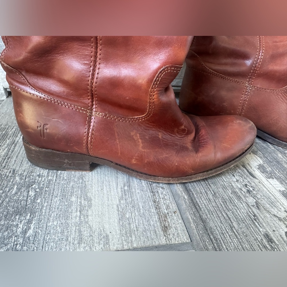 Frye Melissa Button Tall Leather Boot Cognac Western Equestrian Riding Sz8.5 B - Picture 12 of 17